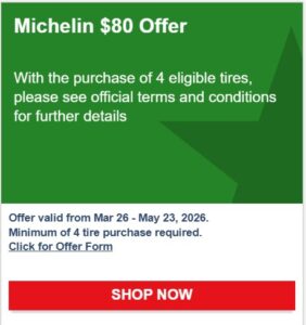 Get best Michelin tire deals Fort Wayne has to offer with an  Michelin tire rebate. This offer ends May 23rd, 2026.